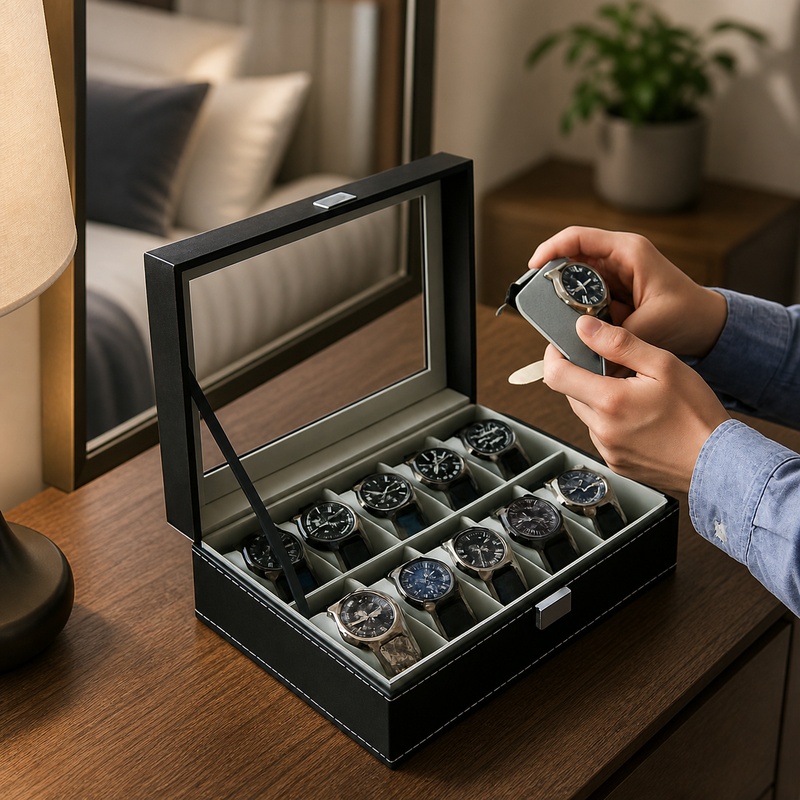 Men Accessories Organiser - PU Leather Display Box with Glass