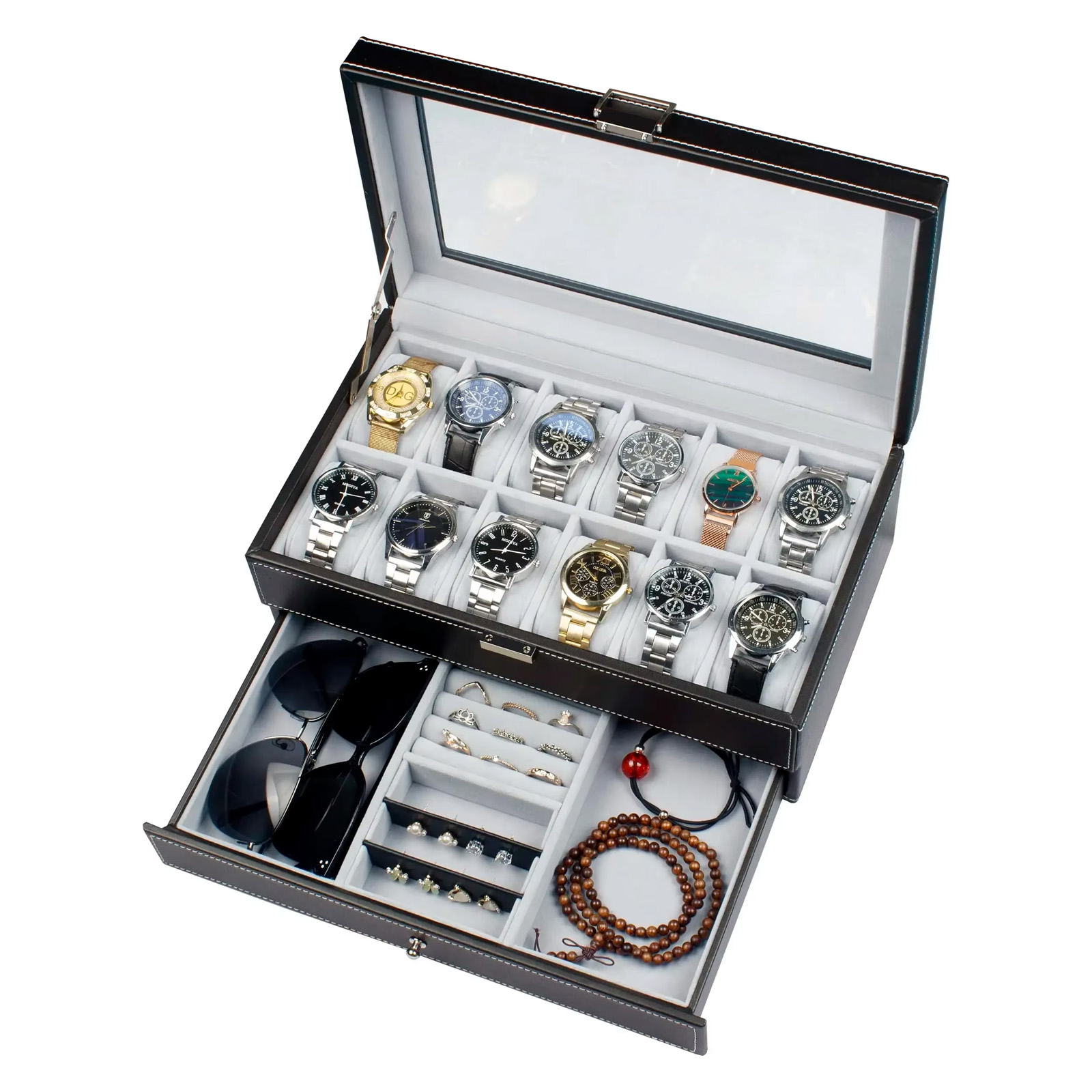 Men Accessories Organiser - New 12 Slot Leather Lockable Watch