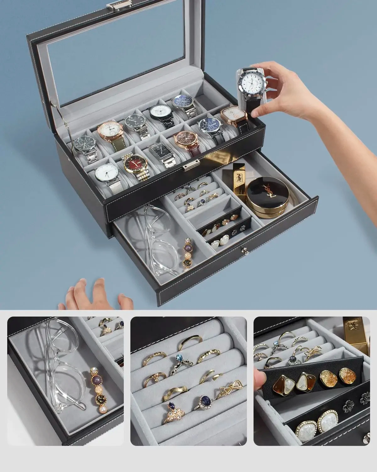 New 12 Slot Leather Lockable W - đánh giá và giá Men Accessories Organiser